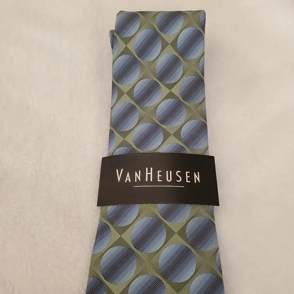 NWT Van Heusen Blue & Green Circle Patterned Tie
